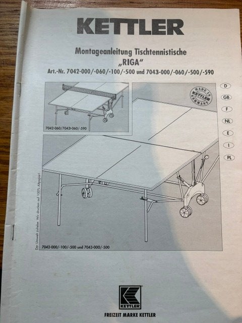 Kettler Tafeltennistafel, Sport en Fitness, Ophalen, Gebruikt, Tafel Indoor, Inklapbaar
