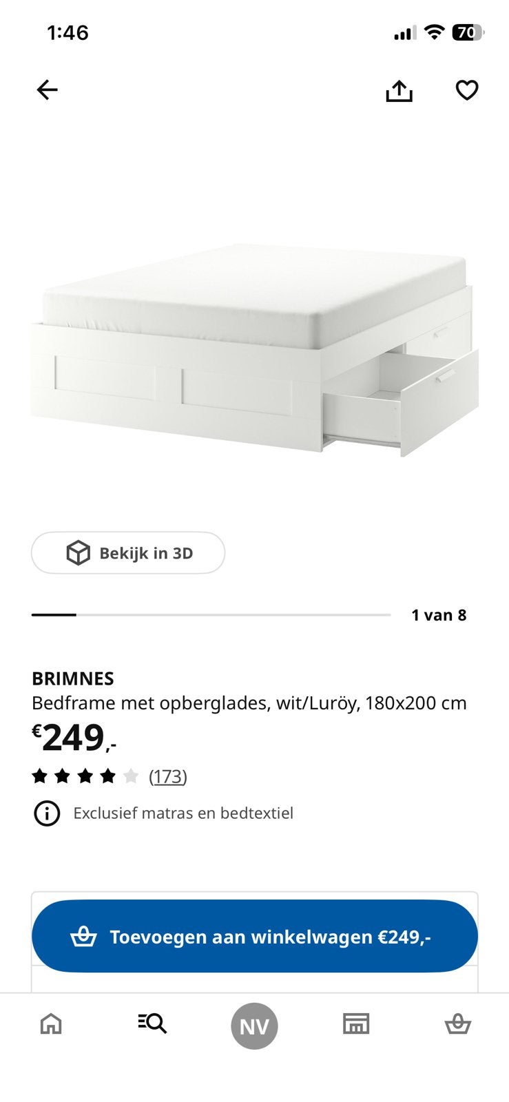 Tweepersoonsbed 180/200 met opberg ladens, Ophalen, Wit, Tweepersoons, Zo goed als nieuw