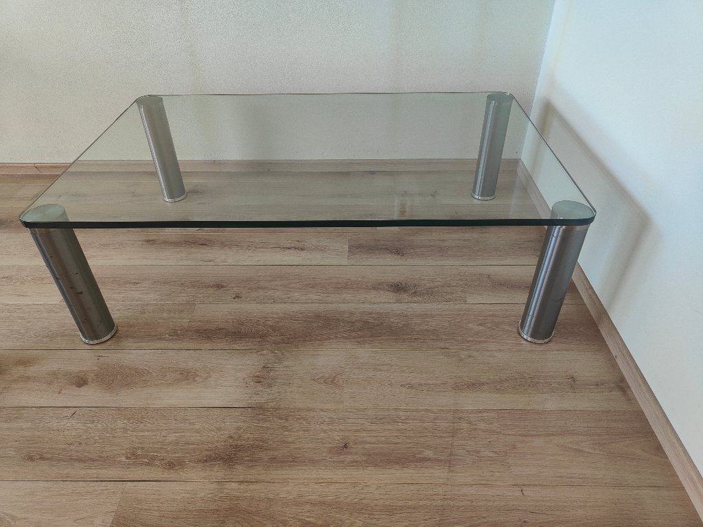 Glazen salontafel, Huis en Inrichting, Tafels | Salontafels, Ophalen, Gebruikt, 100 tot 150 cm, 50 tot 100 cm