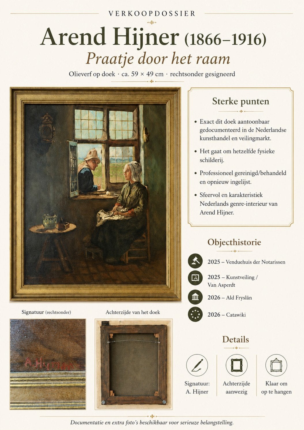 Arend Hijner (1866-1916) - Praatje door het raam, Ophalen of Verzenden