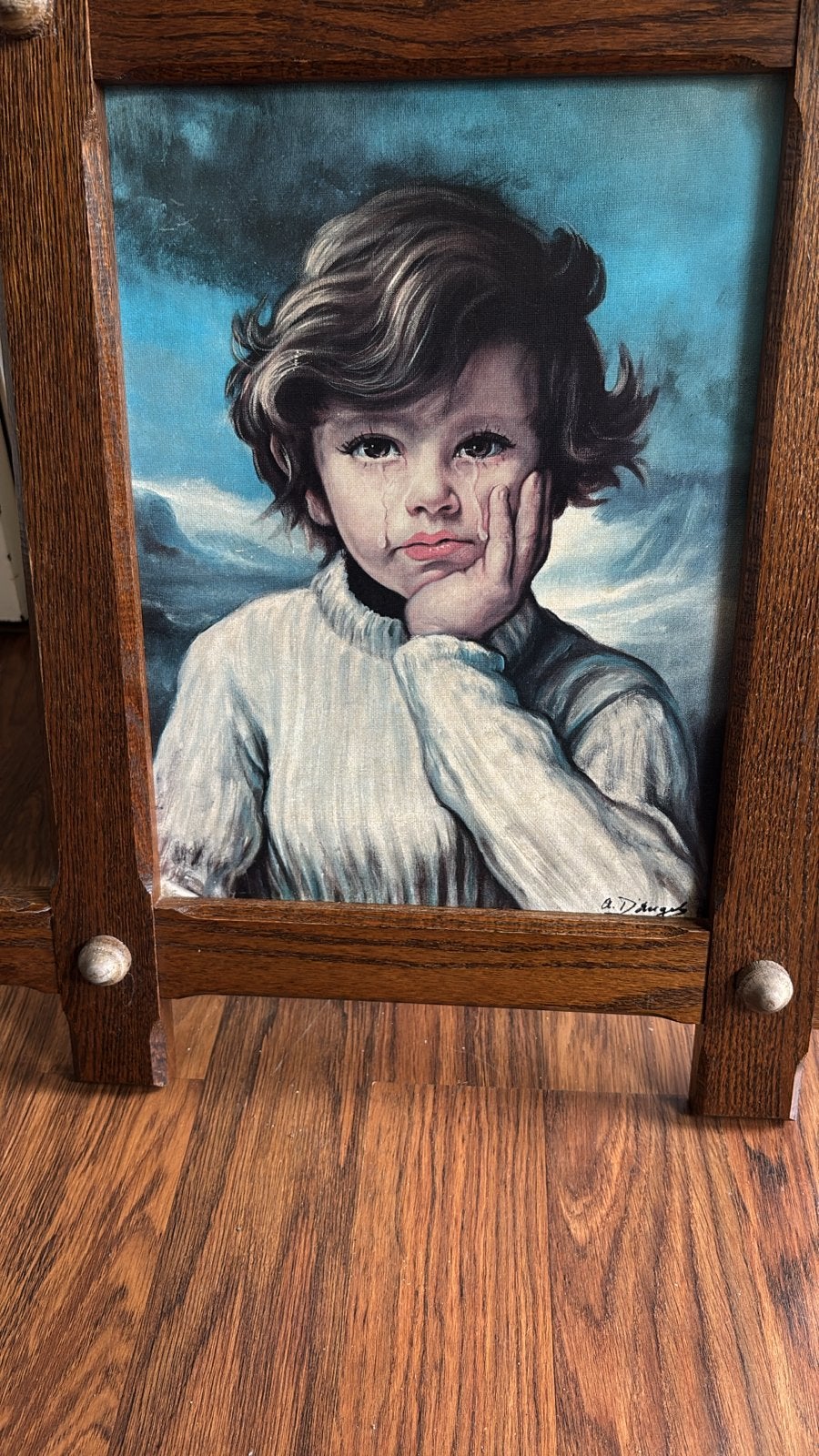 Vintage Schilderij Huilend Kind 50x60 cm, Ophalen of Verzenden, Gesigneerd, Portret of Personen
