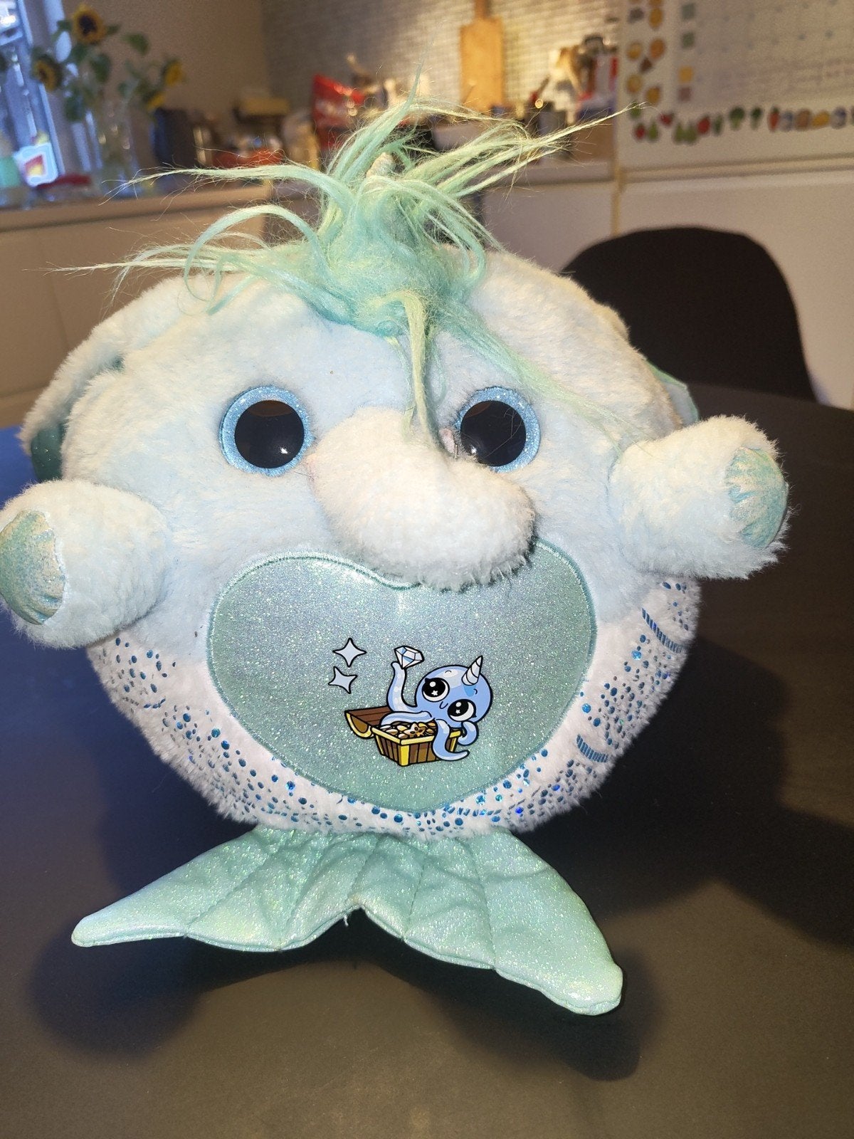 Schattige blauwe narwal knuffel met glitter details, Overige merken, Overige karakters, Overige typen, Blauw