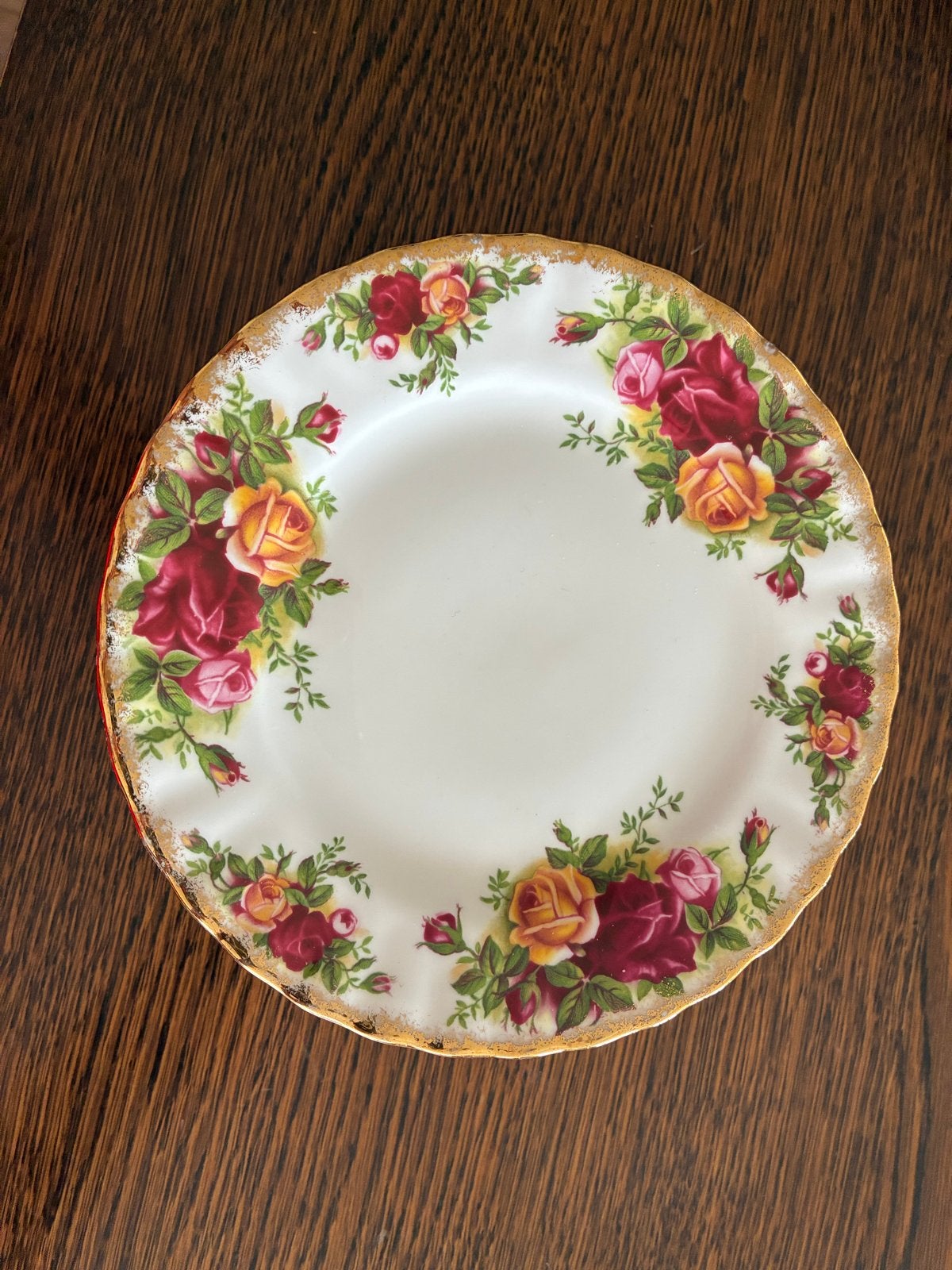Royal Albert Old Country Roses Gebakschotels en bordjes, Gebruikt, Klassiek, Ophalen of Verzenden, Bord(en)