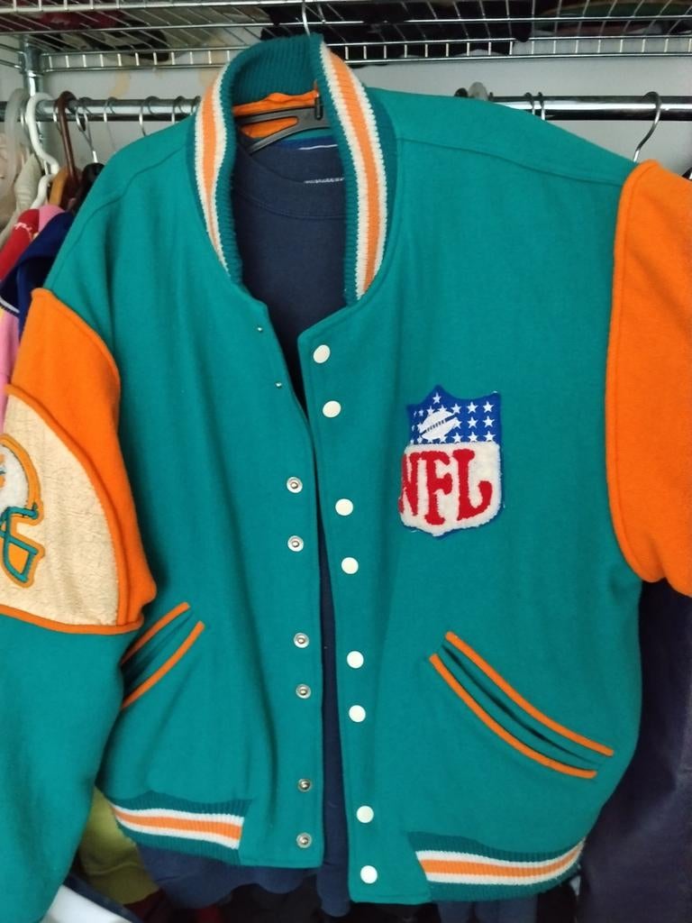 Vintage Miami Dolphins NFL Varsity Jacket Maat M, Ophalen of Verzenden, Gedragen, Groen