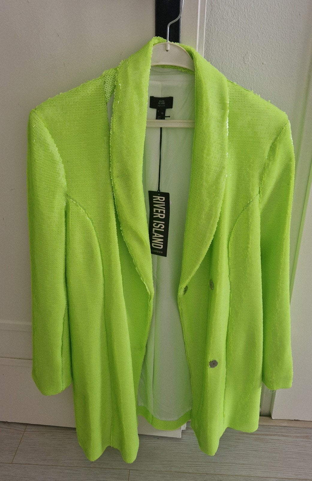 River Island Neon Groen Sequin Blazer Maat 40 Nieuw, Maat 38/40 (M), River Island, Nieuw, Ophalen of Verzenden