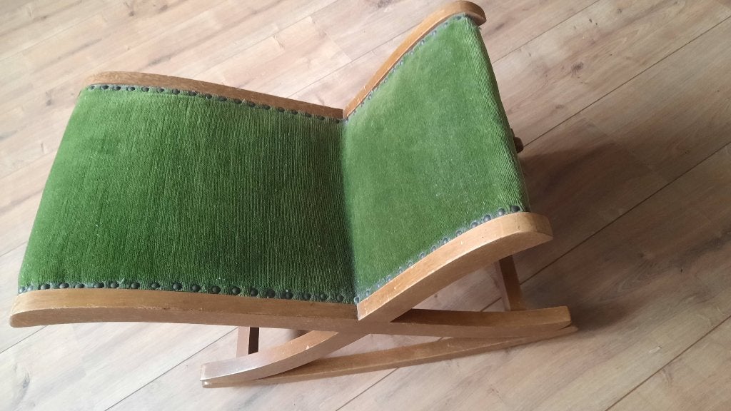 Vintage voetenbankje / schommel voetenbankje - groen, Ophalen, Hout, Minder dan 50 cm, Gebruikt