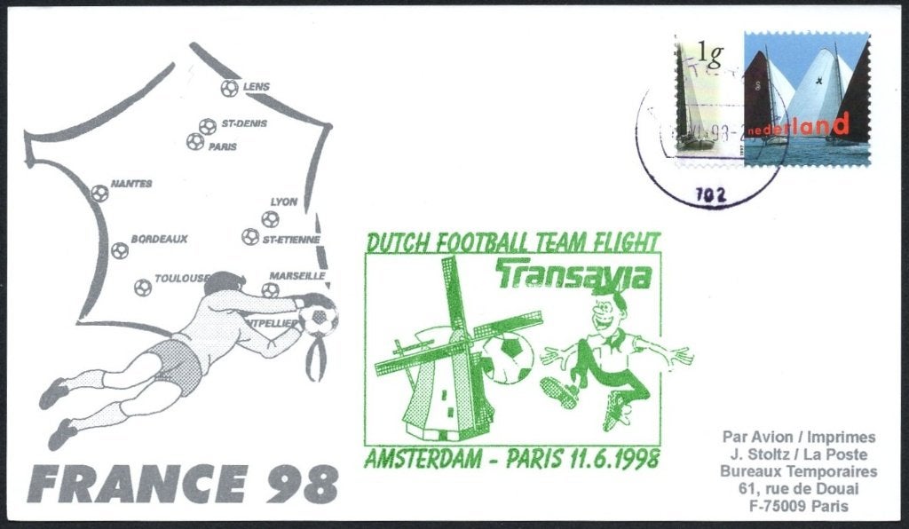 Transavia Dutch Football Team Flight - Amsterdam-Paris 1998, Postzegels en Munten, Verzenden, Envelop