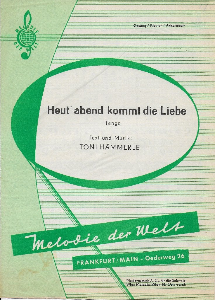 Bo599 bladmuziek heut abend kommt die liebe toni hammerle, Ophalen of Verzenden, Gebruikt, Artiest of Componist, Klassiek