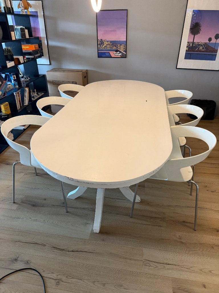 Grote witte eettafel, Ophalen, Gebruikt, 100 tot 150 cm, Klassiek