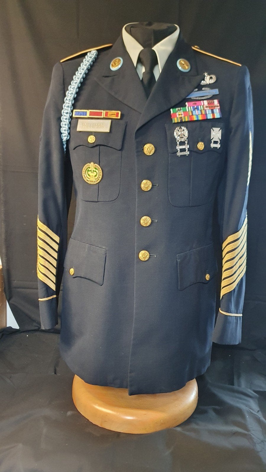 US Army Dress blue tuniek Command Sergeant Major, Verzamelen, Ophalen of Verzenden, Landmacht, Amerika, Embleem of Badge