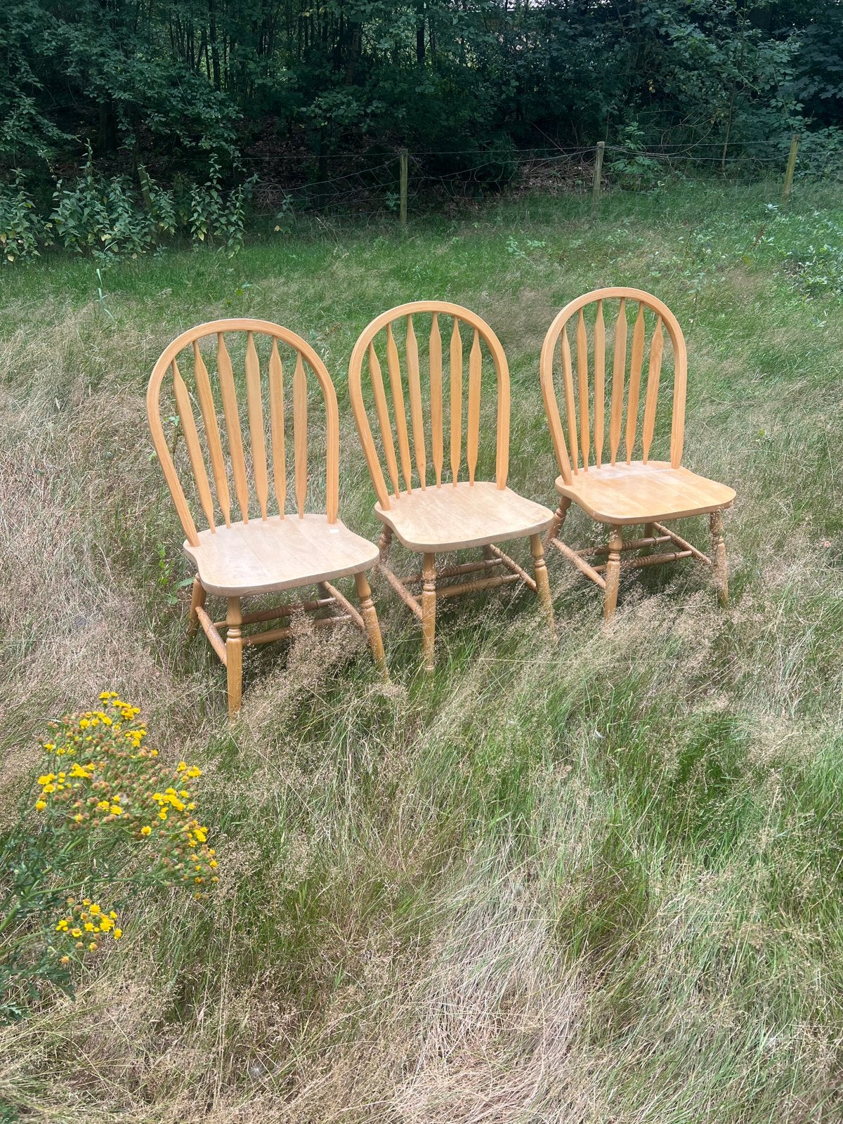 Set van 3 houten Windsor stoelen, Huis en Inrichting, Stoelen, Ophalen, Gebruikt, Overige kleuren, Drie