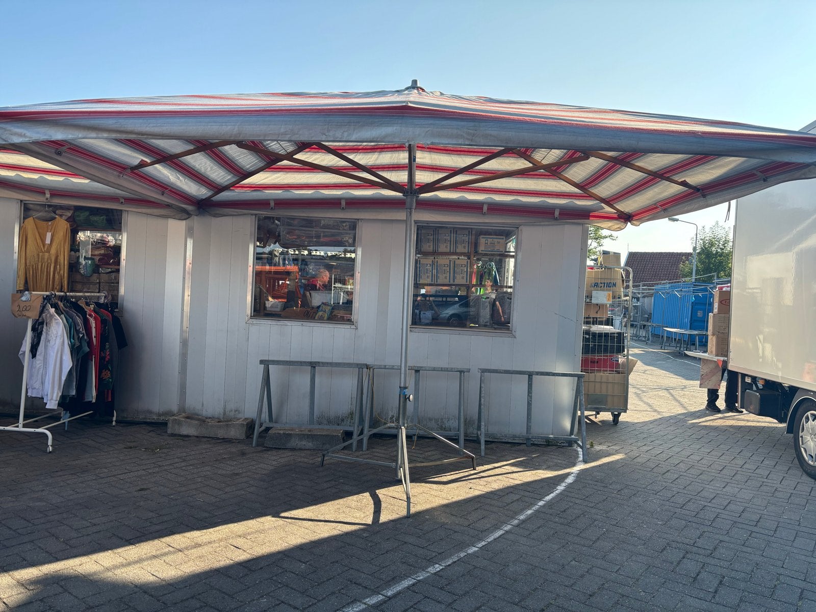 Grote Marktparasol voor evenementen of terras, Tuin en Terras, Parasols, Ophalen, Gebruikt, Meer dan 4 meter, Stokparasol