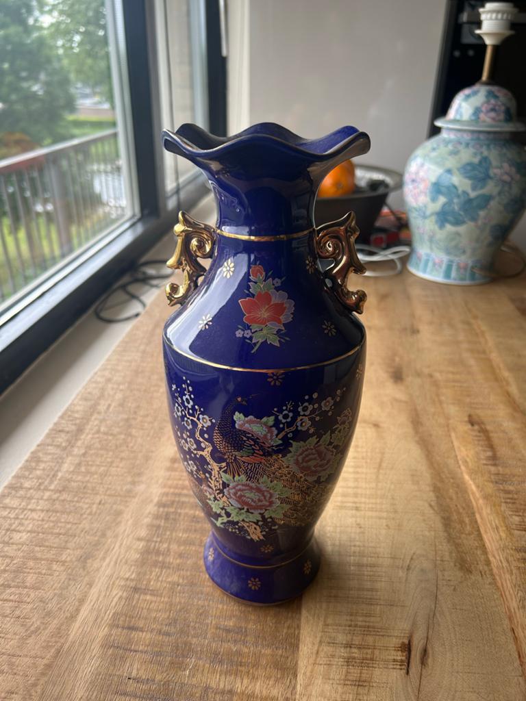 Prachtige Oosterse Vaas met Pauwen en Bloemen, Ophalen of Verzenden