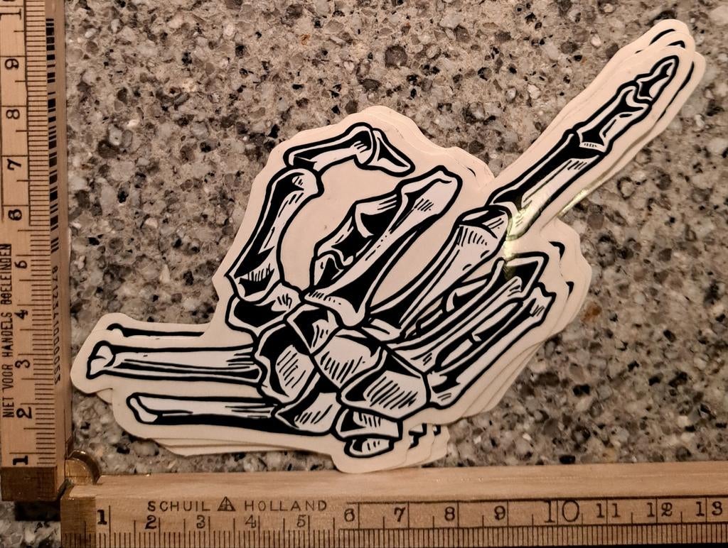 Sticker middelvinger hand skelet autosticker, Verzamelen, Stickers, Zo goed als nieuw, Ophalen of Verzenden