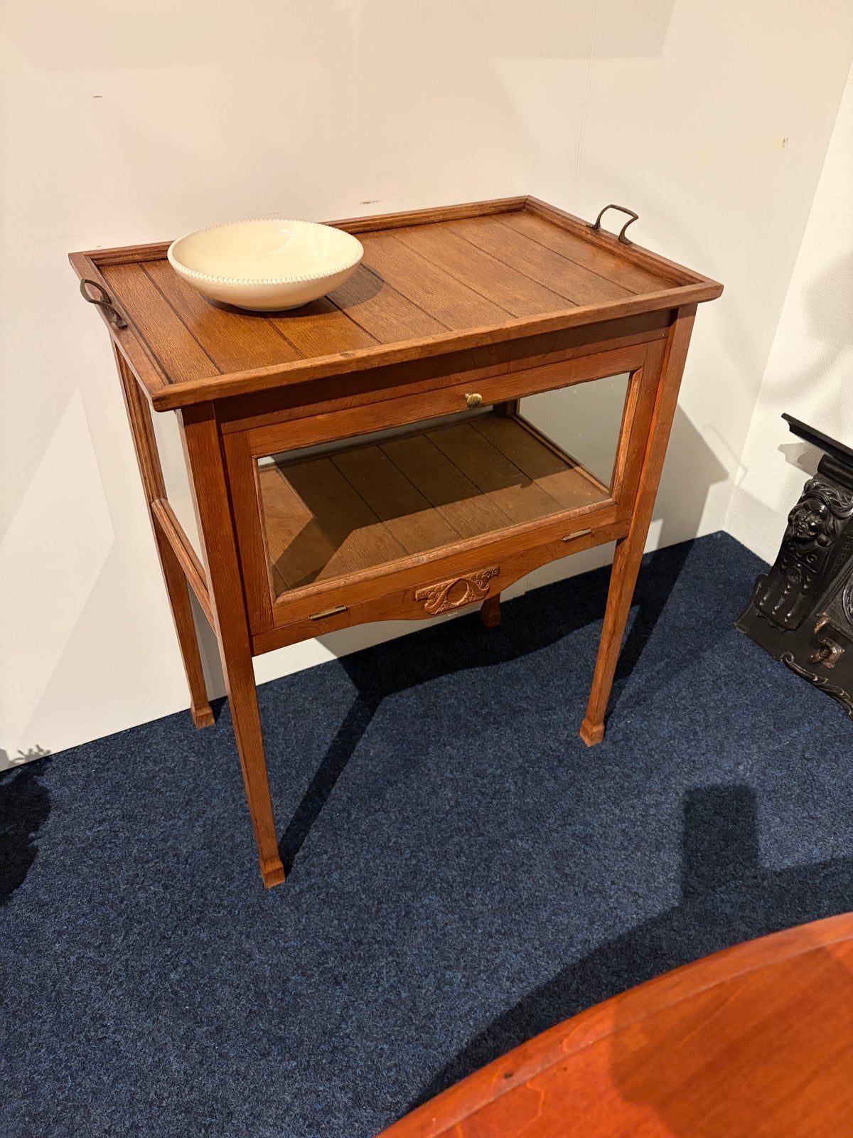 Oud Hollands Eiken Theekastje met Glas, Ophalen of Verzenden
