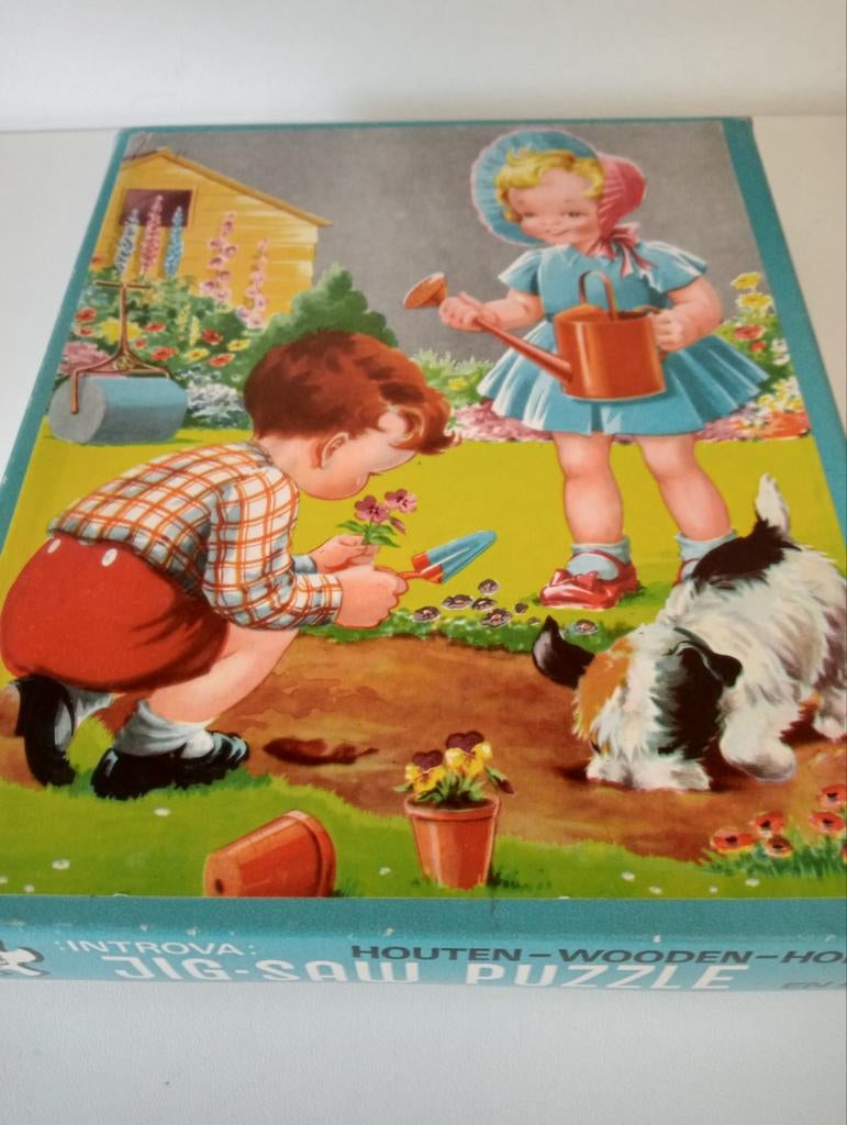 Vintage Introva Houten Jigsaw Puzzel Tuinieren Kinderen, Ophalen of Verzenden, Zo goed als nieuw