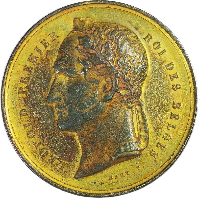 Leopold I, België penning 1854 Drie Fonteinen Hart VF+, Postzegels en Munten, Penningen en Medailles, Ophalen of Verzenden, Overige materialen