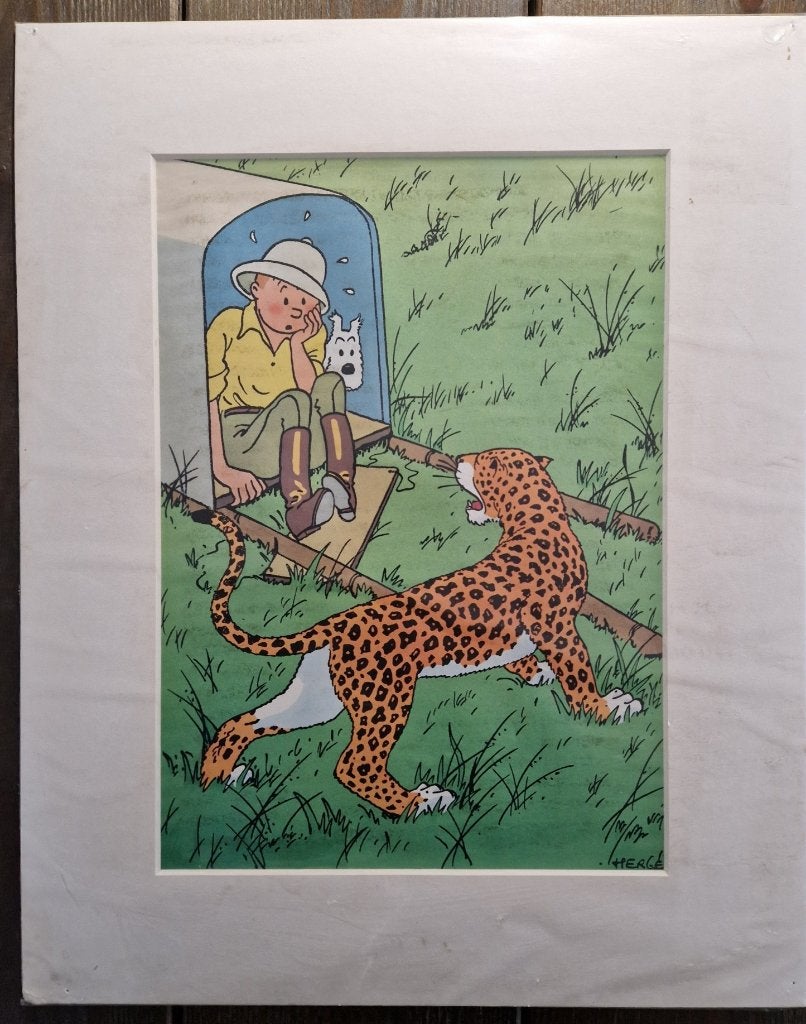 Prent Kuifje in Congo van Hergé, Ophalen of Verzenden, Kuifje, Zo goed als nieuw, Plaatje, Poster of Sticker