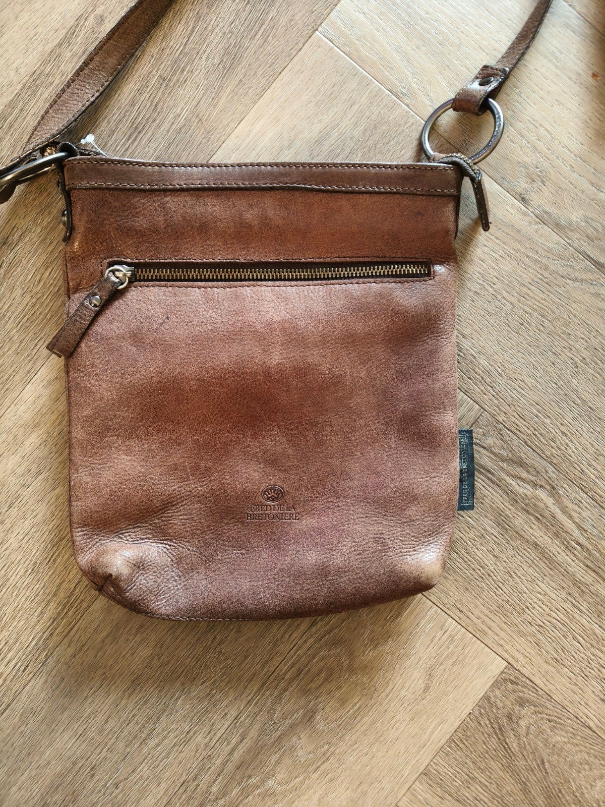 Fred de la Bretoniere leren schoudertas / crossbody - Cognac, Ophalen of Verzenden, Gebruikt, Bruin, Leer