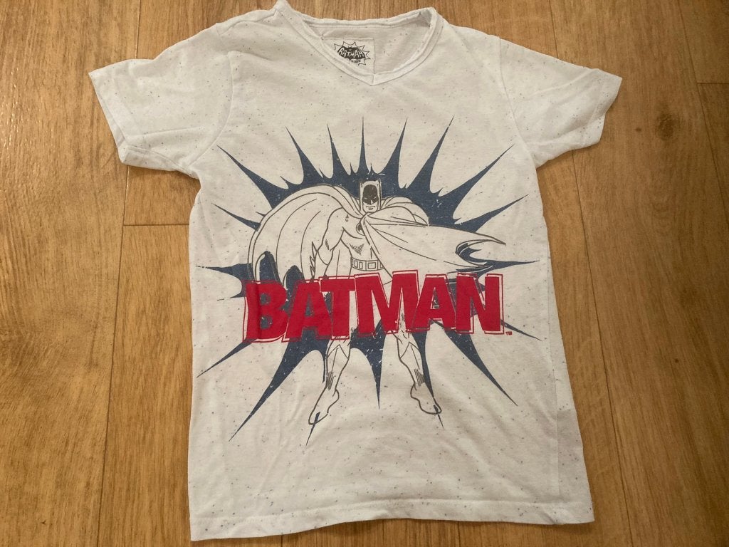 Relaunch batman shirt blauw rood maat 7-8 122-128 jaar!, Gebruikt, Jongen of Meisje, Ophalen of Verzenden, Jurk of Rok