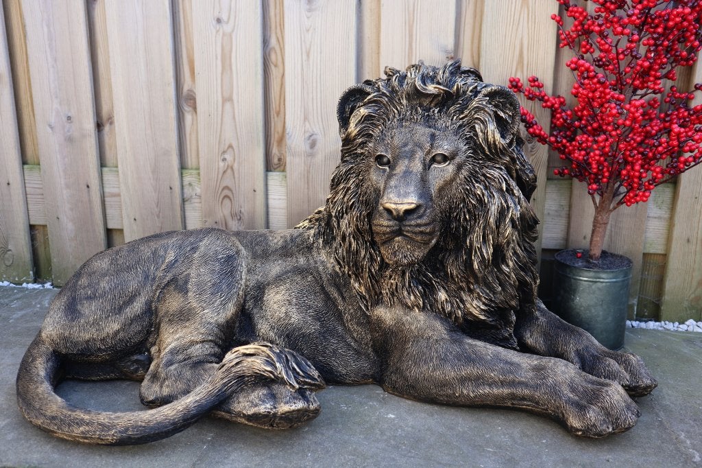 Leeuw beeld antiek goud 93 cm | Tuinbeeld & woondecoratie, Dierenbeeld, Kunststof, -, -