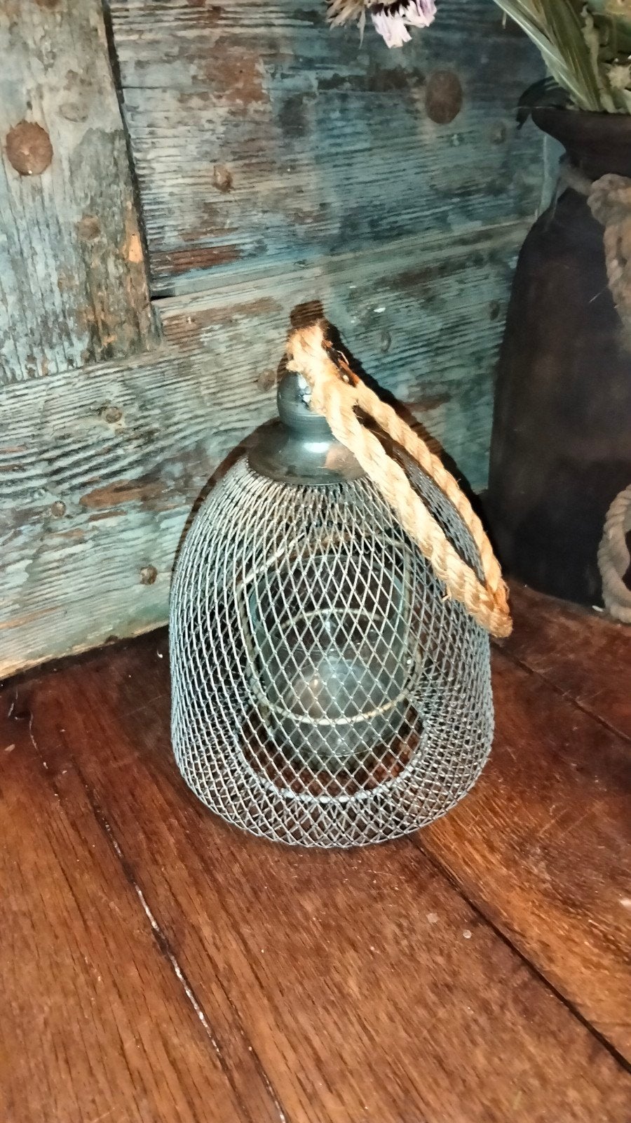 Leuke brocante kandelaar windlichtje, Gebruikt, ., Waxinelichthouder, Ophalen of Verzenden