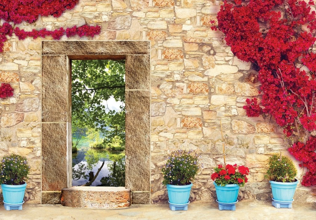 Bloemenmuur 3D fotobehang Bougainville, Bloemenwand 416x254, Verzenden, Fotobehang