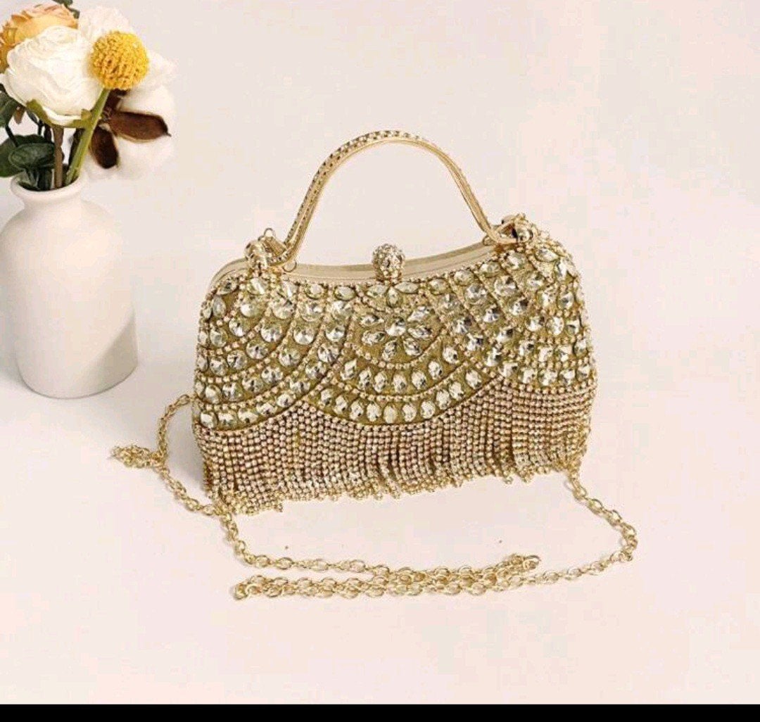 Nieuwe Gouden Avondtas met Strass en Kwastjes, Ophalen, Nieuw, Goud