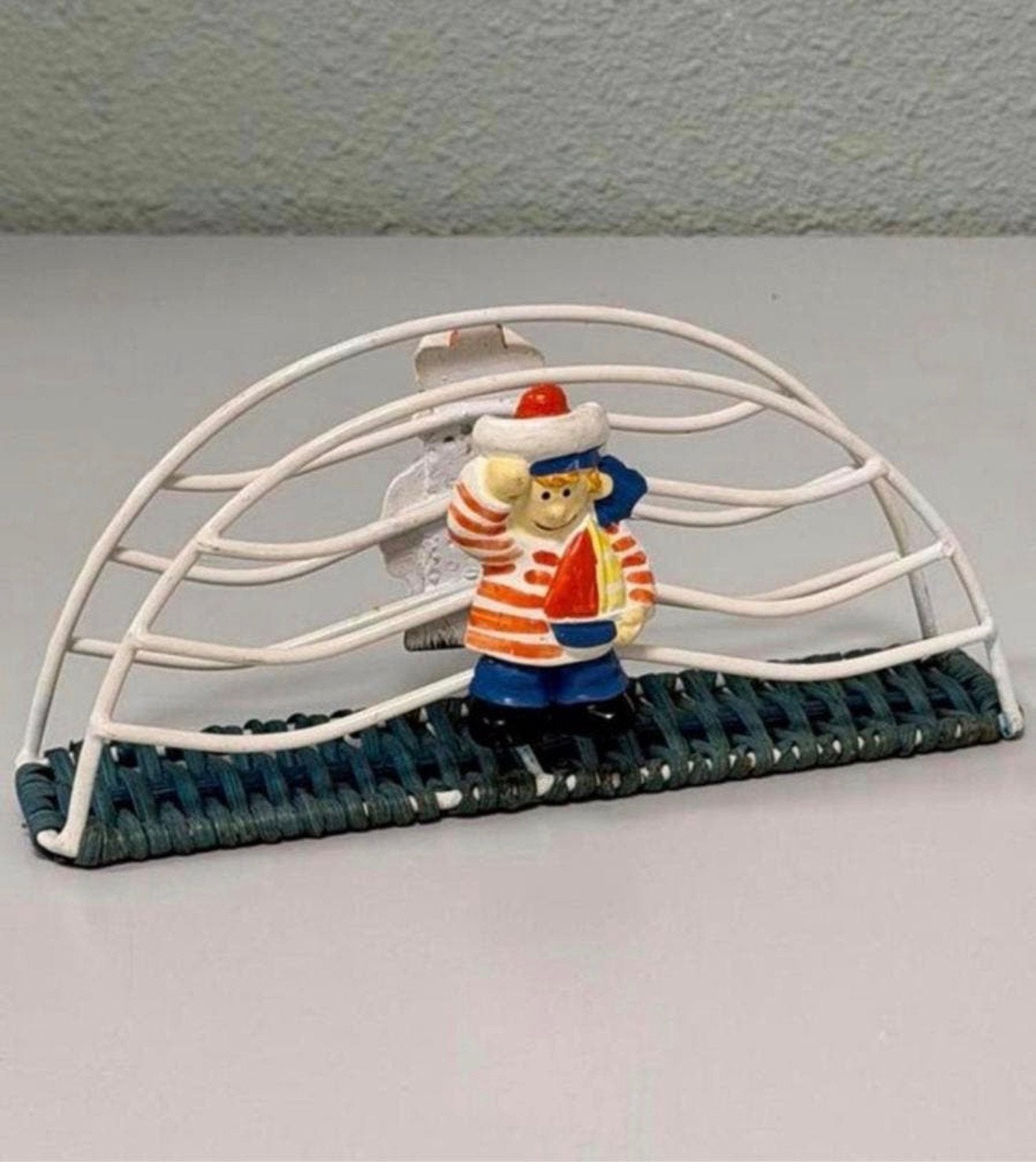 Vintage servettenhouder – maritiem – zeeman – metaal & rotan, Ophalen of Verzenden