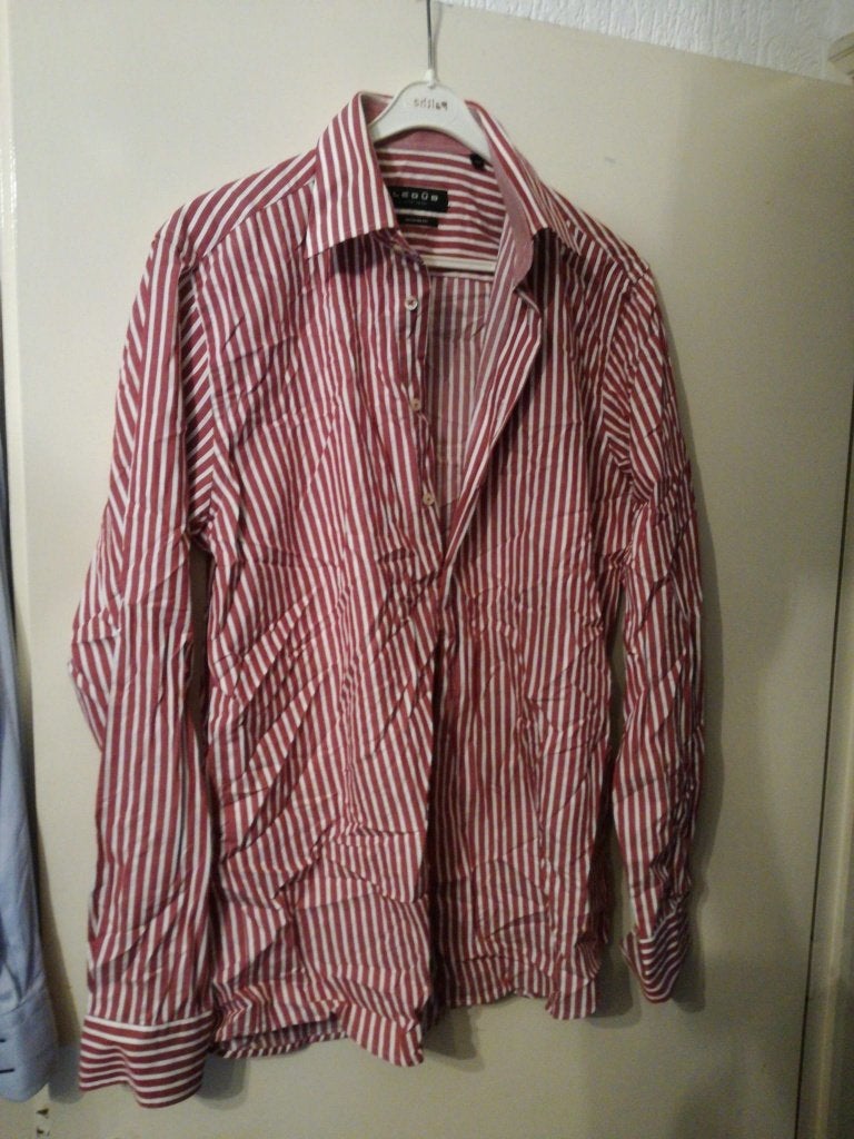 Als Nieuw overhemd LEDUB rood wit Streep ( urk ) 40, Verzenden, Zo goed als nieuw, Rood, Halswijdte 41/42 (L)