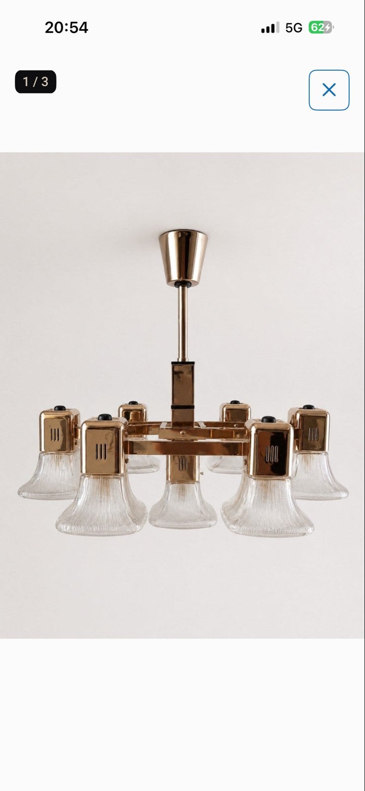 Zeldzame Vintage Hollywood Regency Plafondlamp - 8-lichts, Ophalen of Verzenden, Gebruikt, Glas, Overige fittingen