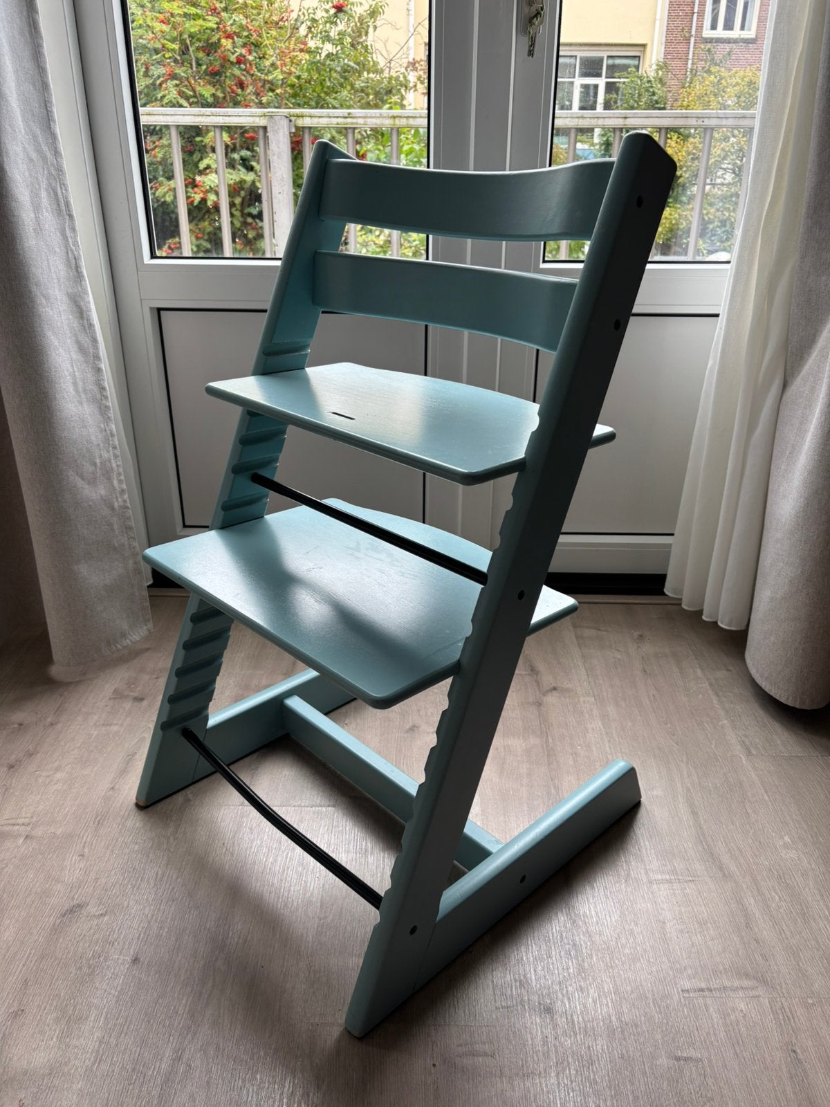 Stokke Tripp Trapp- lichtblauw, Ophalen, Gebruikt, Meegroeistoel, Aanschuifbaar