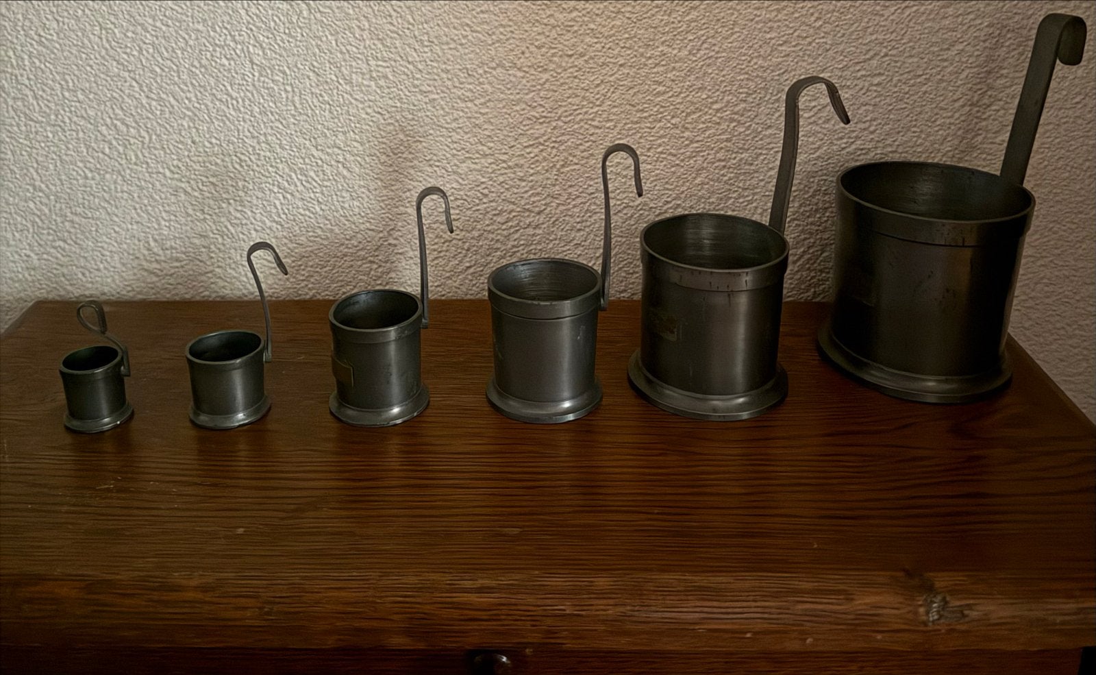 Antieke tinnen maatbekers set - 6 stuks, Ophalen of Verzenden