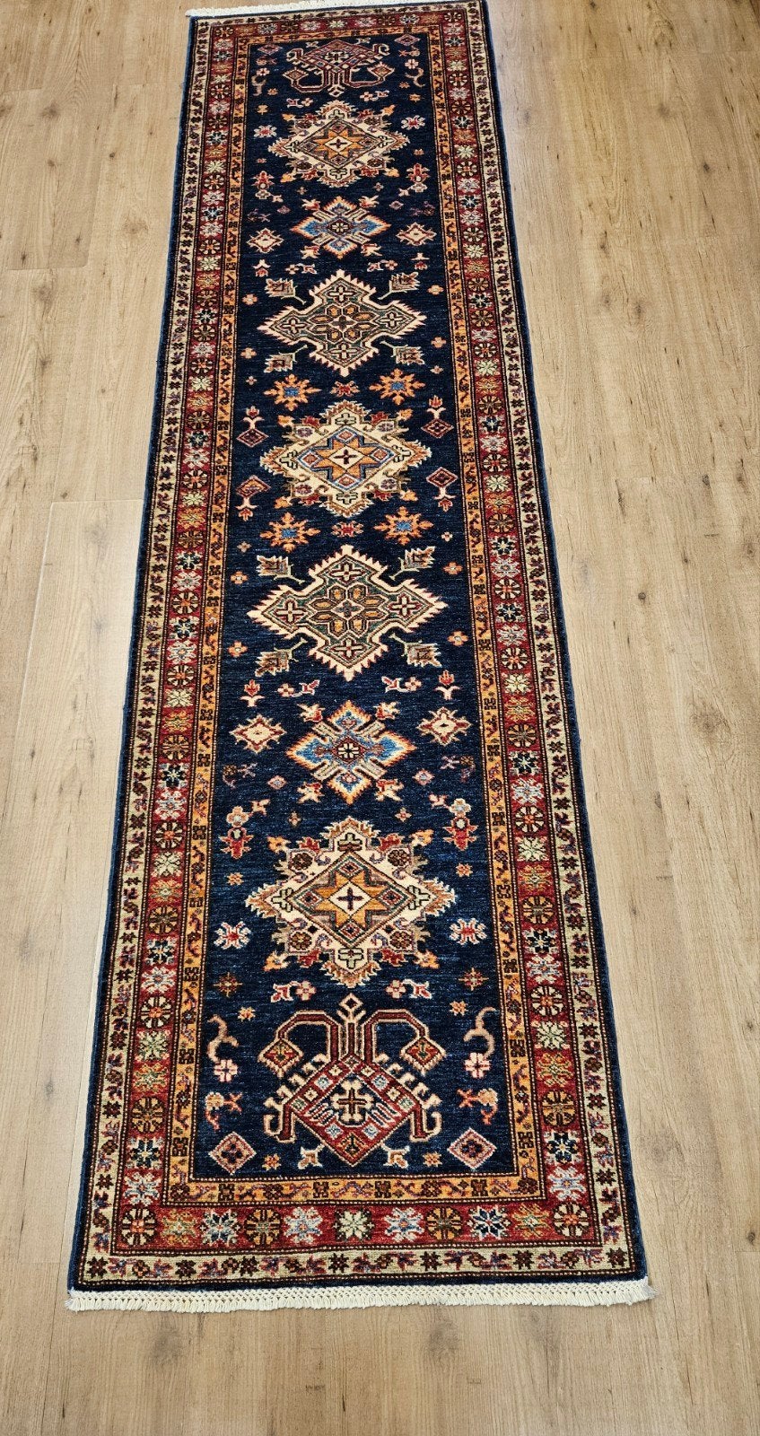 Handgeknoopt oosters tapijt loper kazak 309x83, Info@SlatsAntiek.nl, Gebruikt, Perzisch, Vof Slats Antiek