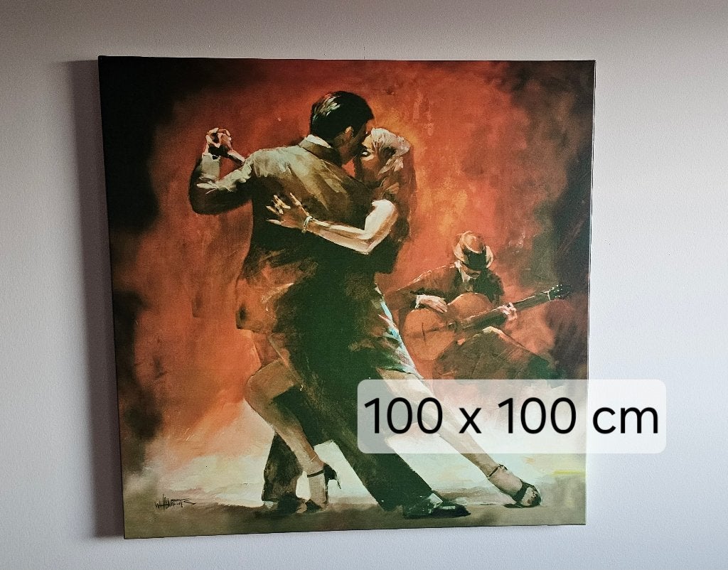 Canvasdoek Dansend Paar - tango - gitarist - zwoel, Antiek en Kunst, Ophalen, Portret of Personen