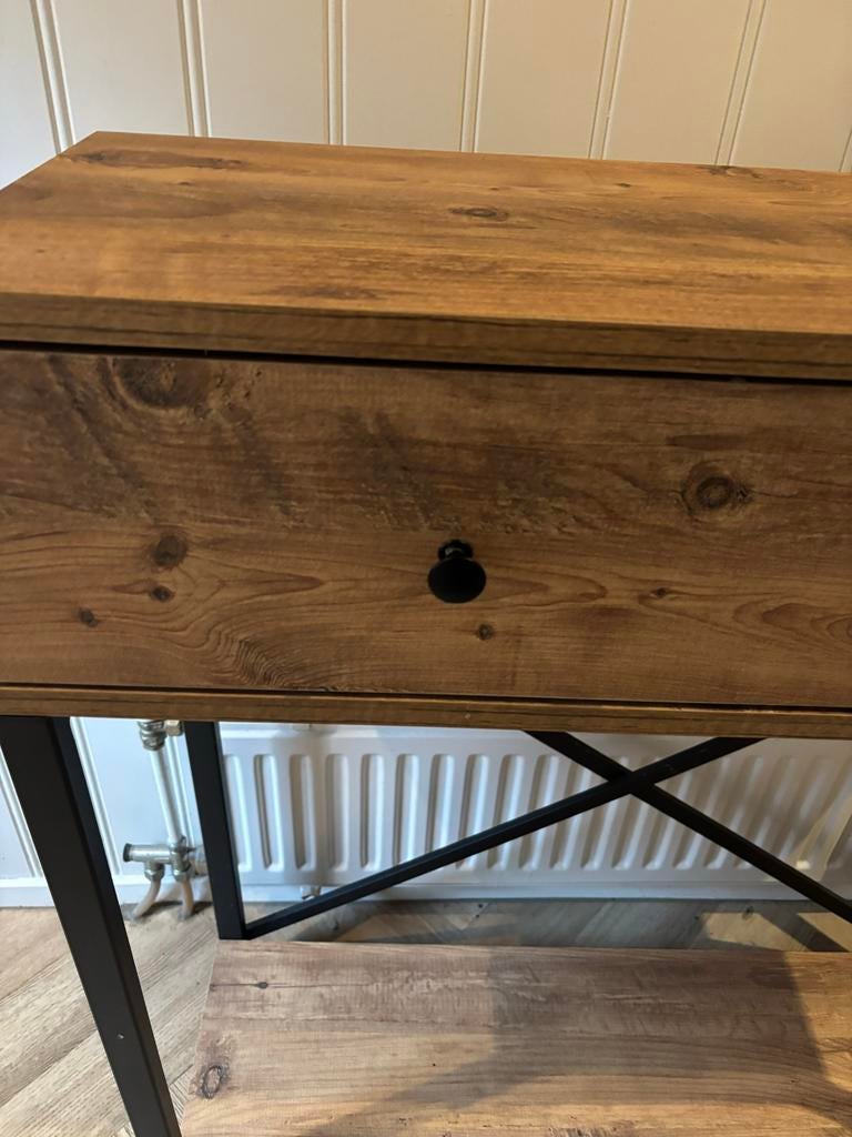 Halkastje met twee lades - Hout en metaal, Ophalen, Gebruikt