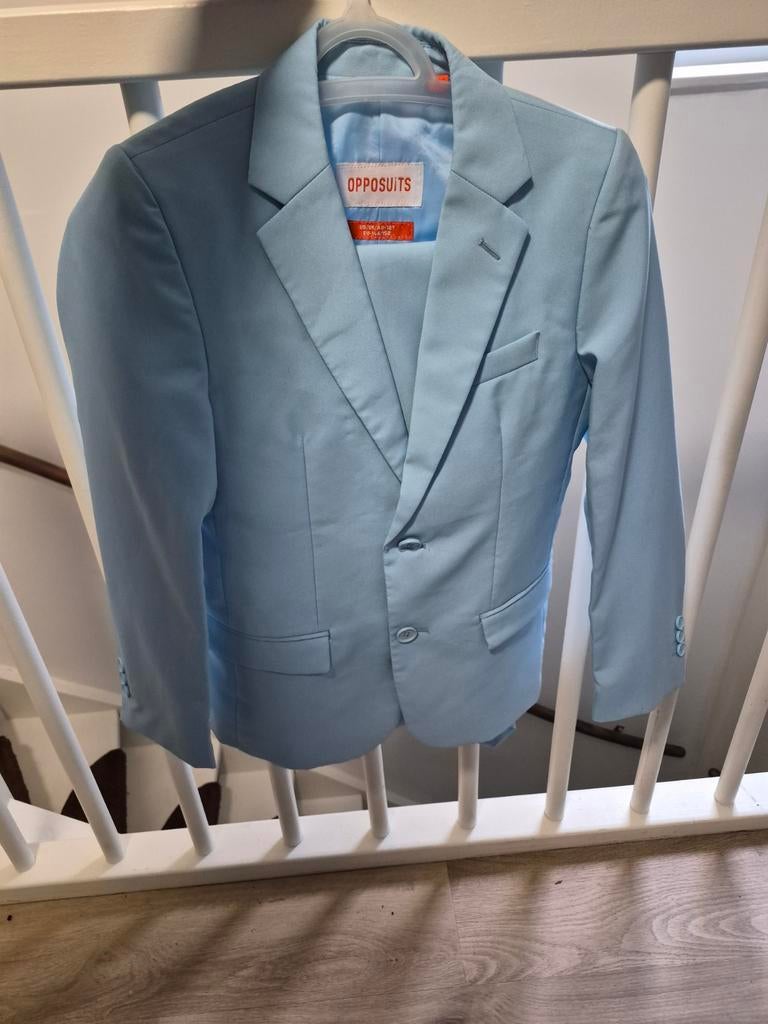 Opposuits pak lichtblauw maat 146/152, Jongen of Meisje, Opposuits, Ophalen of Verzenden, Zo goed als nieuw