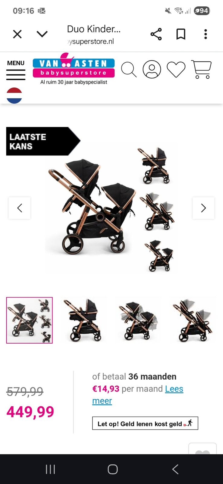 Dubbele kinderwagen baninni, Ophalen, Zo goed als nieuw