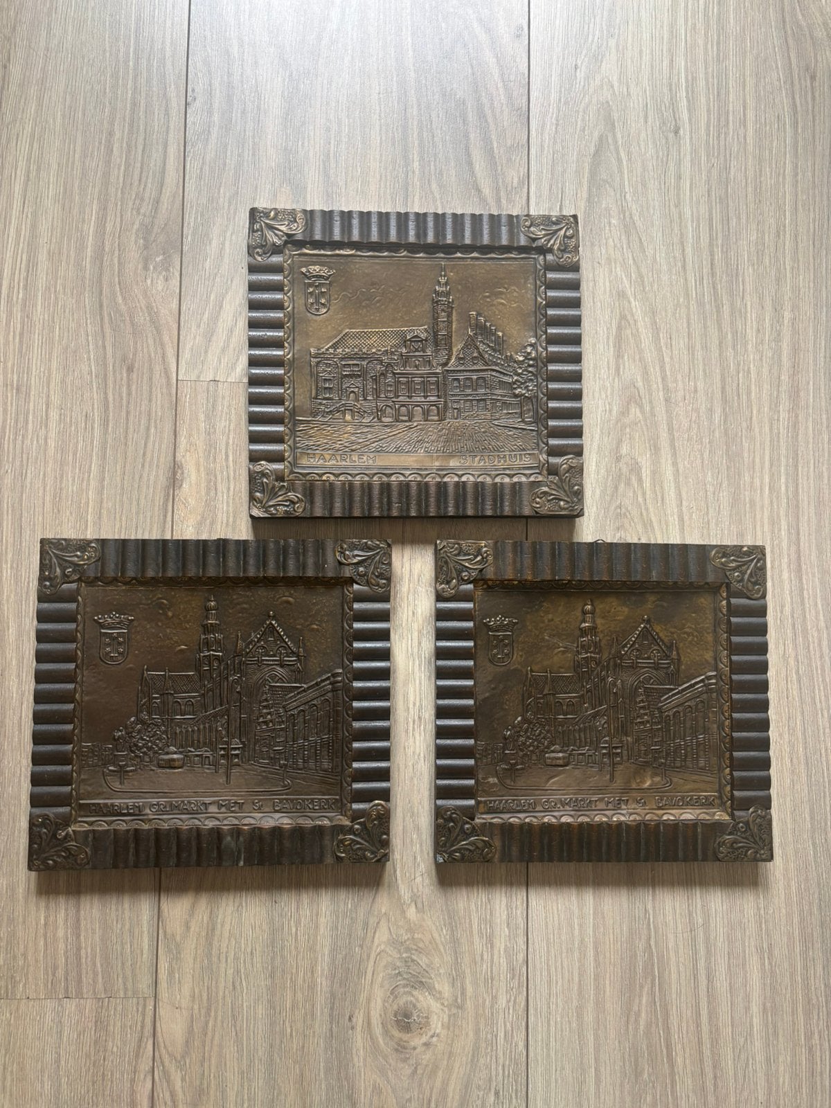 3x in koper geslagen schilderij Haarlem, Antiek en Kunst, Ophalen of Verzenden, Koper