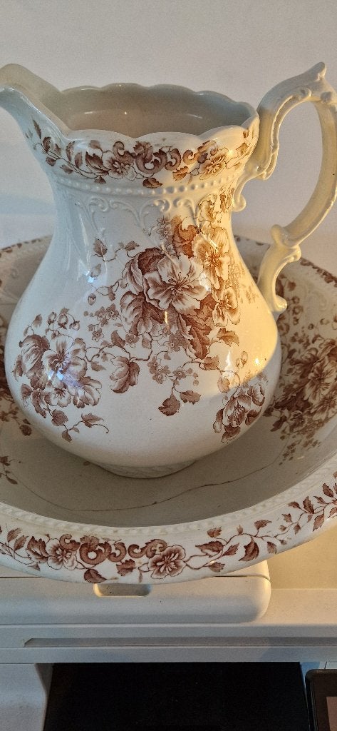 Antieke Engelse waskom met waterkan  F. Winkle & Co Kew, Antiek en Kunst, Ophalen of Verzenden
