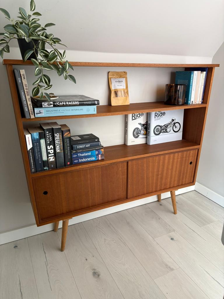 Deens design mid-century vintage boekenkast | Teak jaren 60, Vintage jaren 60, Met deur(en), 100 tot 150 cm, Teakhout