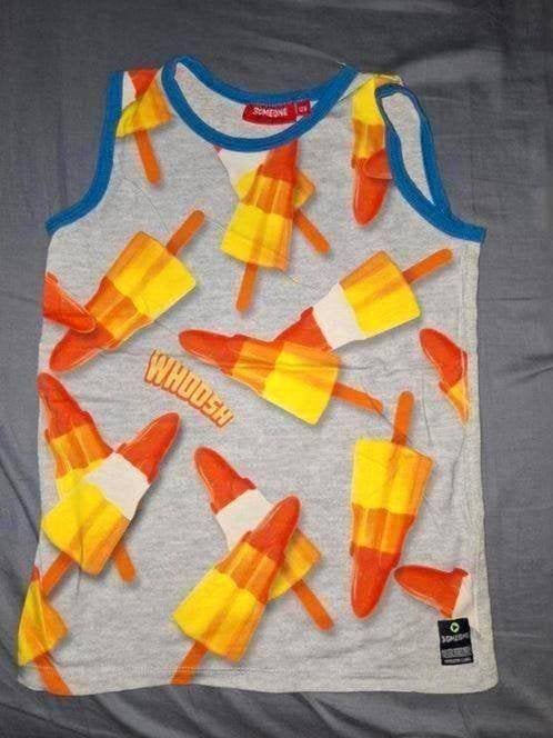 Singlet met ijsjes erop merk someoneS maat 128, Ophalen of Verzenden, Zo goed als nieuw, Someone, Shirt of Longsleeve