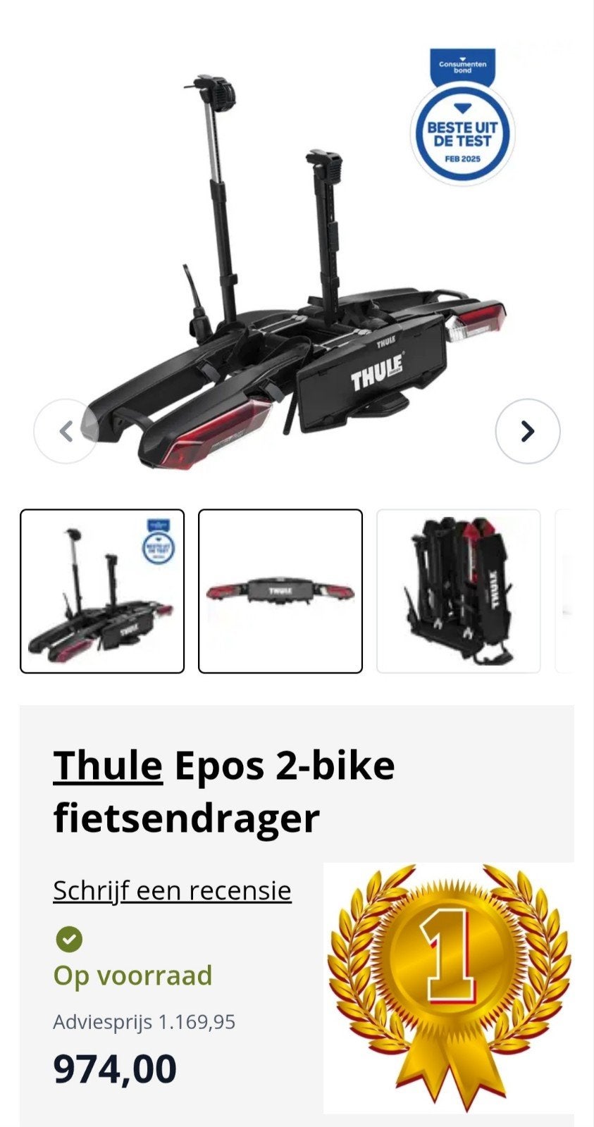 thule epos fietsendrager voor 2 electrische fietsen, Ophalen, Elektrische fiets, Zo goed als nieuw, 2 fietsen