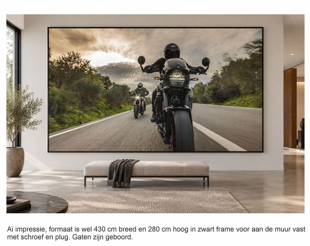 Groot peesdoek/textielframe met foto van motor (430x280 cm), Ophalen, Oorspronkelijke maker, Overige typen, Nieuw