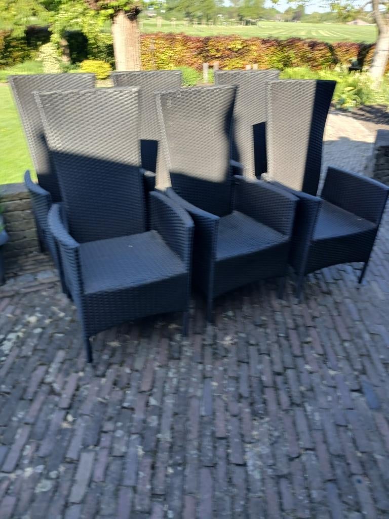 6 tuinstoelen met 3 kussens, Tuin en Terras, Tuinstoelen, Ophalen, Gebruikt, Kunststof, Verstelbaar