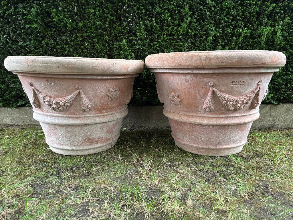 Enkele Zeer Exclusieve Impruneta Ugo Poggi Terracotta Bloemp, 40 cm of meer, Rond, Ophalen of Verzenden, Zo goed als nieuw