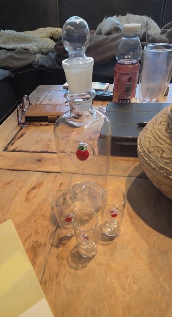 Glazen karaf met 3 borrelglaasjes, Antiek en Kunst, Ophalen of Verzenden