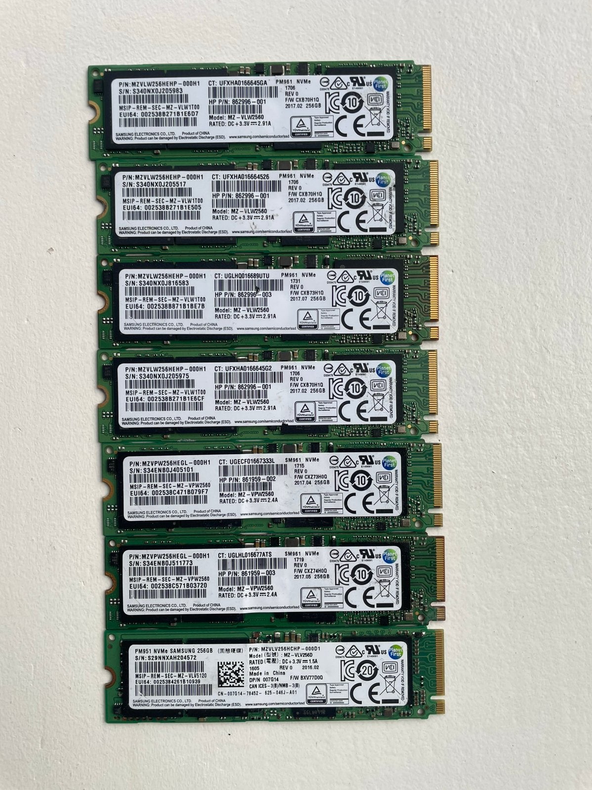 7X Samsung 256GB Nvme SSD, Computers en Software, Ophalen of Verzenden, Zo goed als nieuw, Desktop, USB