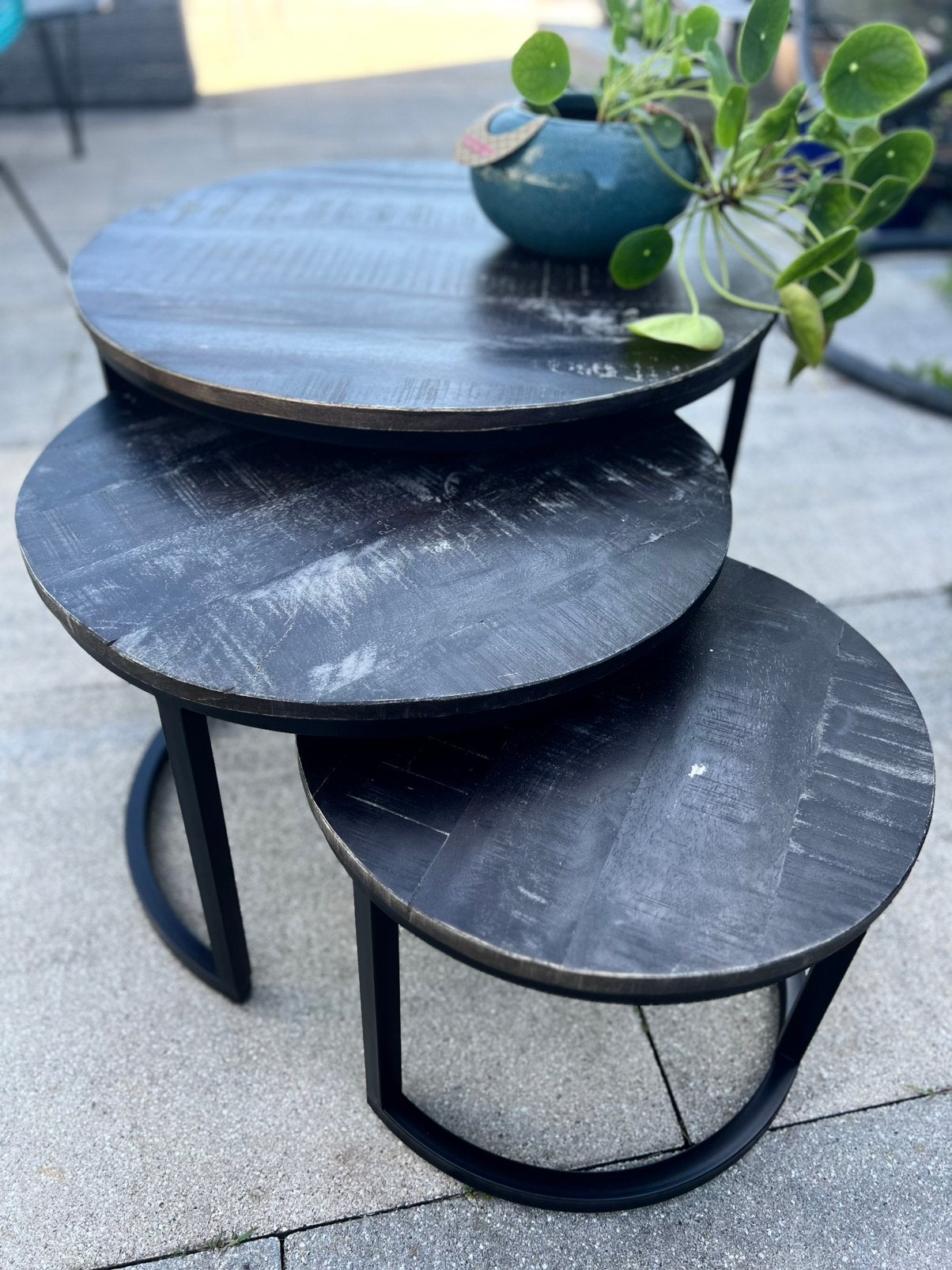 Set van 3 zwarte ronde salontafels – verschillende maten, Huis en Inrichting, Tafels | Salontafels, Ophalen, Rond, 50 tot 100 cm