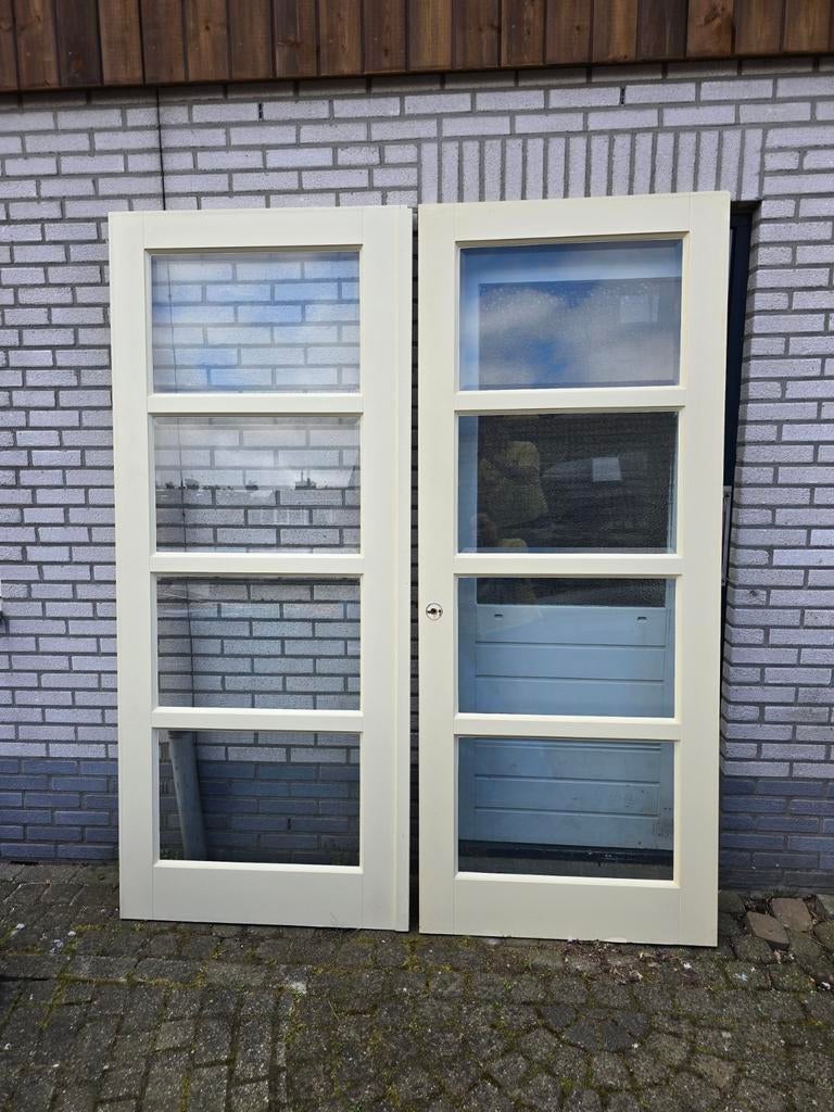 Dubbele deuren facetglas 2 st 93 x 211,5 + sluitlijst 2 cm, Ophalen of Verzenden, Binnendeur, 200 tot 215 cm